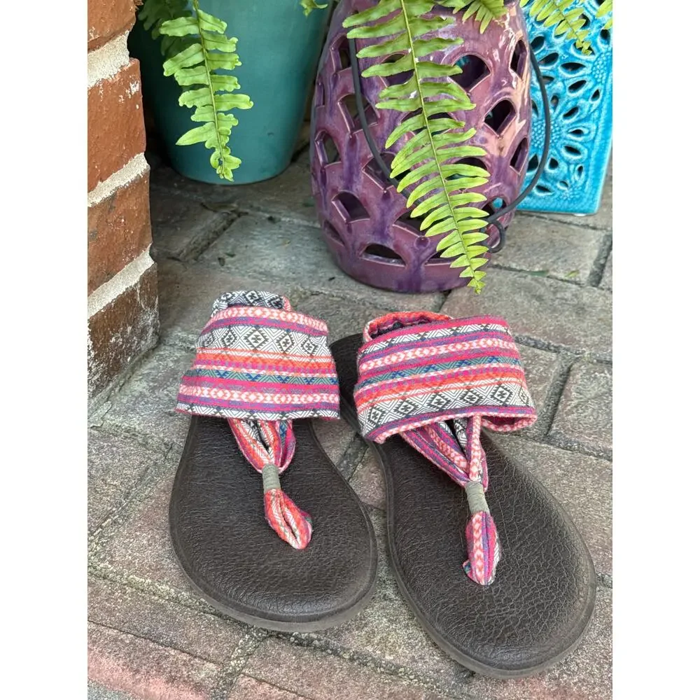 Sanuk Women's Yoga Sling Flip Flop Sandal Southwestern Aztec Comfort‎ Size 10